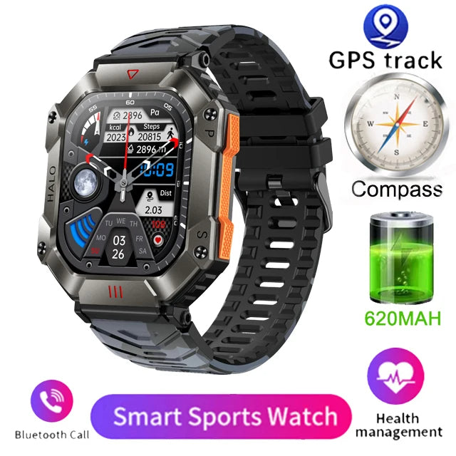 Rugged Military Smartwatch for Men – IP67 Waterproof | Fitness Tracker | Bluetooth Calls | AI Voice | 6 Styles